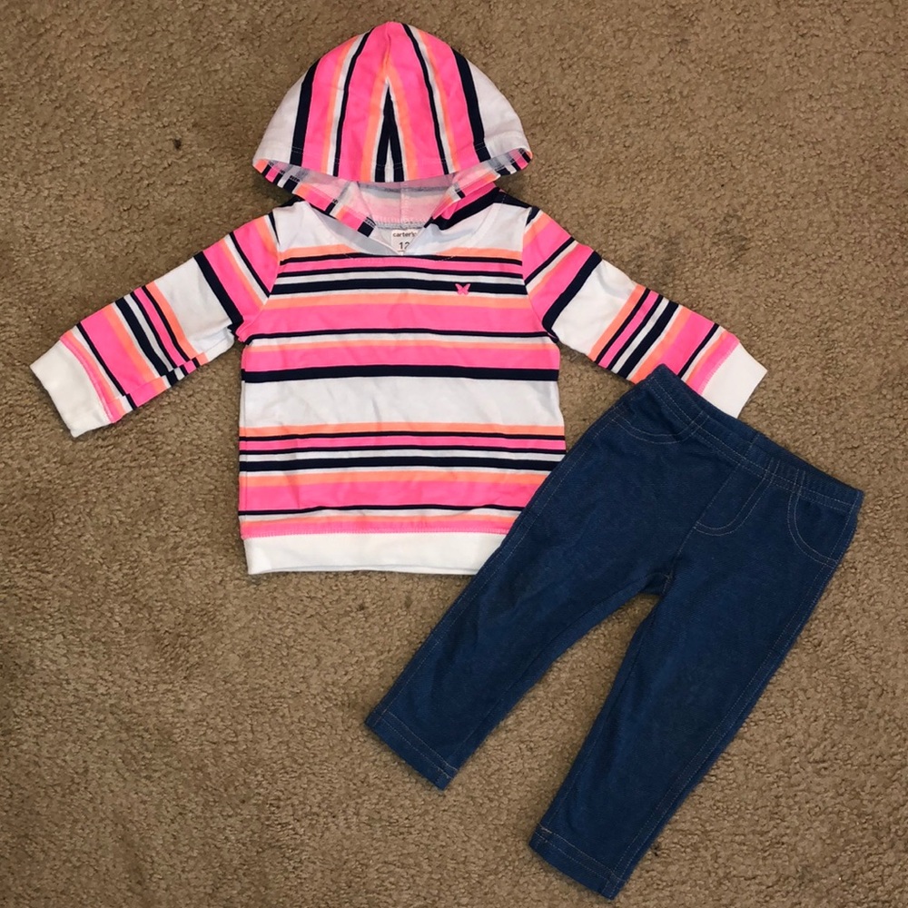SET OF HOODIE AND JEAN LEGGINGS FOR BABY GIRL 12M